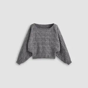 Cider [5 colors, size 2-26] Cable Knit Round Neckline Solid Sweater