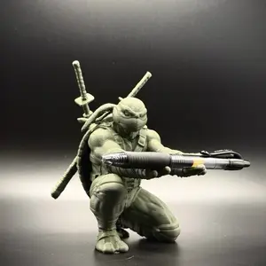Ninja 3D Printed Pen Holder Green Shell Dual Swords Collectible for Fans Office Desk Organizer Action Figure Toy