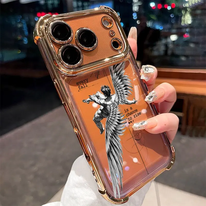 Dark Aesthetic Fallen Angel Wing Phone Case for iPhone 17 16 15 14 13 12 11 Pro Max Plus Air X XS XS Max Transparent TPU Shockproof Anti Drop Protective Cover Inspirational Quote Gift for Men Women