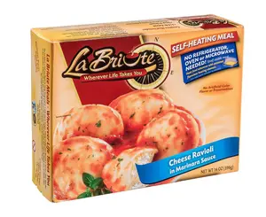 LaBriute Meals Cheese Ravioli in Marinara Sauce – Self Heating Ready to Eat Entrée w/Snack |11g Protein, Low-Calorie Pre-Packaged Lunch or Dinner | Shelf Stable, Fully Cooked, No Refrigeration Needed|Glatt Kosher | 12 oz Serving