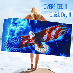 Oversized Patriotic Eagle Beach Towel - Quick Dry, Super Absorbent Microfiber Towel, Sand Free, Lightweight for Beach, Pool, Travel, Camping - Bold American Flag Eagle Print Design for Patriotic, Men, and Family