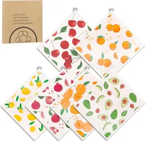 6 Pack Swedish Dishcloths for Kitchen, Swedish Rags Reusable Paper Towels Dish Towels with Clips, Dish Rags Absorbent Dishs Cloth No Odor for Cleaning Home Kitchen（Fruit Patterns）