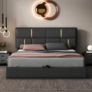 Lift Up Storage Bed Queen Size Upholstered Platform Bed with Hydraulic Storage System,No Box Spring Needed, PU Leather Bed, Black