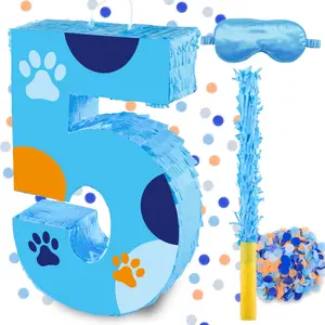 16 Inch Number 5 Dog Paw Pinata with 16 Inch Piñata Stick Blindfold Confetti for Boy Girl Kids 5th Birthday Party Decorations (5th)
