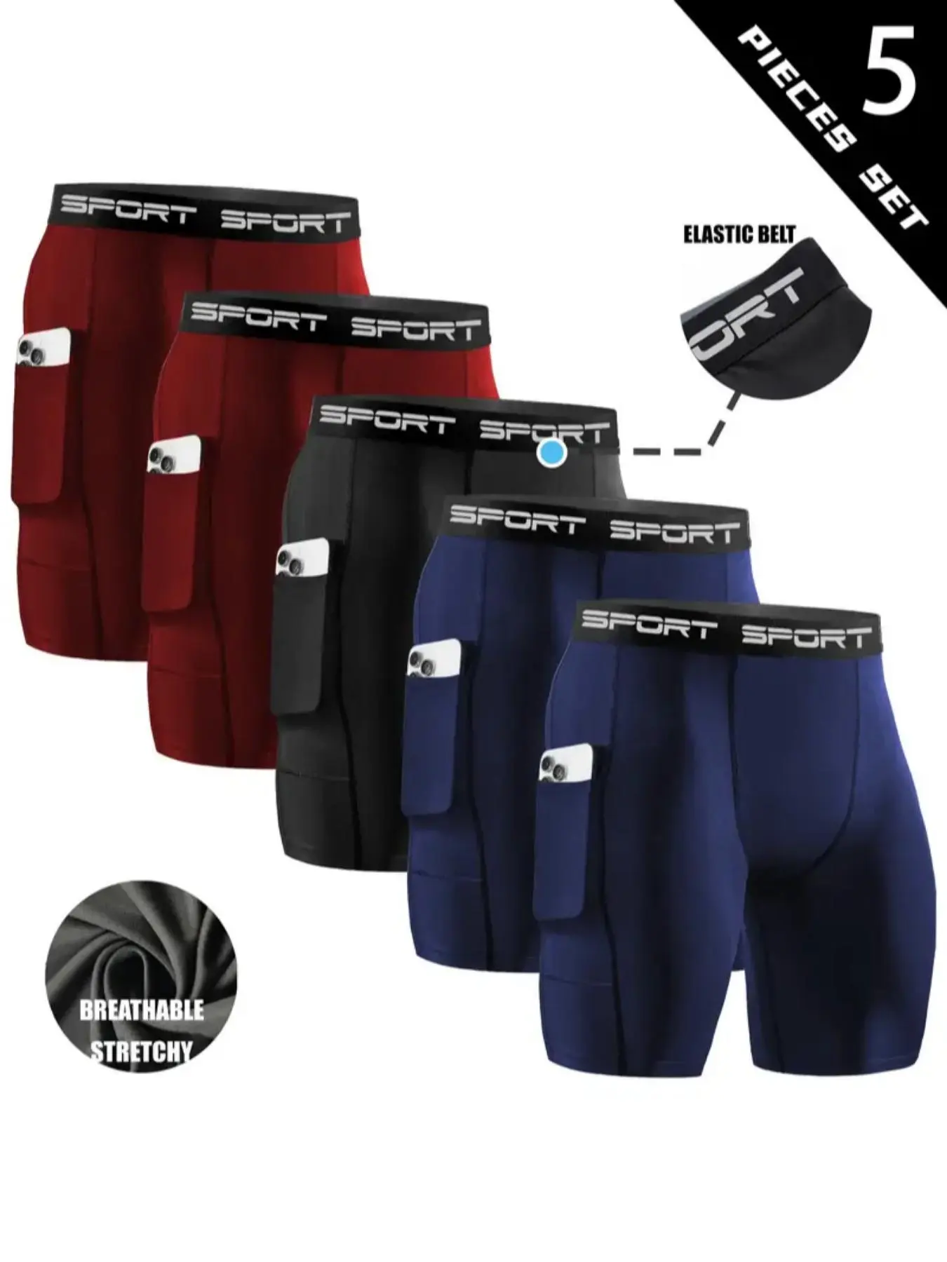 Men's Seamless Fitness Workout Shorts Set, Athletic Training Cycling Shorts, Compression Fit with Side Pocket, Quick-dry Fabric, High Stretch Shorts, Breathable Stretchy Shorts, Athletic Wear Shorts, Ideal for Gym & Running