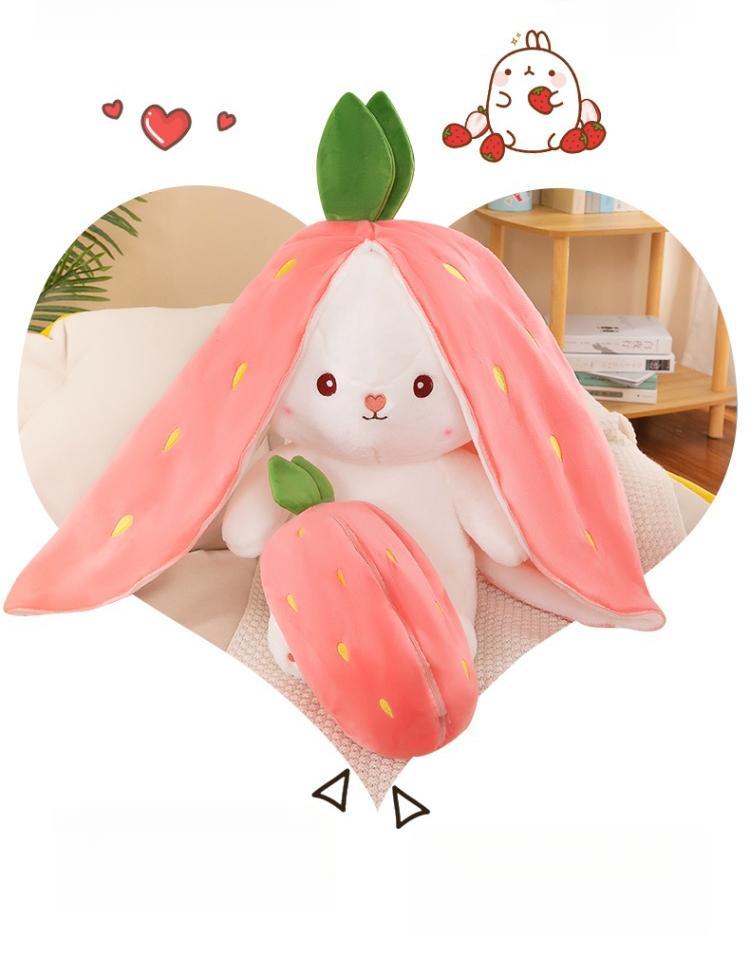 Cute Strawberry Bunny Plush Toy, Soft Kawaii Stuffed Animal, Hug Pillow & Bed Decoration, Furry Friends Plush Doll, Ideal Birthday Gift for Kids & Girls
