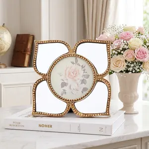 European Gold Clover Mirror Frame, Resin Material, Modern Home Decor, Photo Display Frame, Bathroom Decor, Living Room, Bedroom, Studio