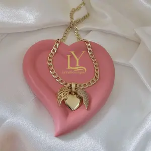 LaYaiBoutique #1077 Openable Heart Necklace 14k Gold Plated High Quality Fashion Jewelry with Unique Heart Design