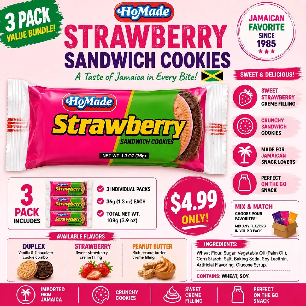 Homemade Sandwich Cookies, 36g (3 Pack) - Jamaican Snack Cookies with Multiple Flavors