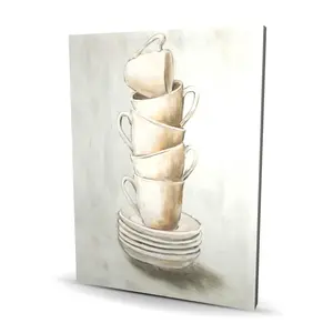 212 MAIN Artistic Beige Stacked Cups Still Life Photo Print Wall Art - 36x48 in., Kitchen Wall Decor, Room Decor, Home Decoration Gifting Option