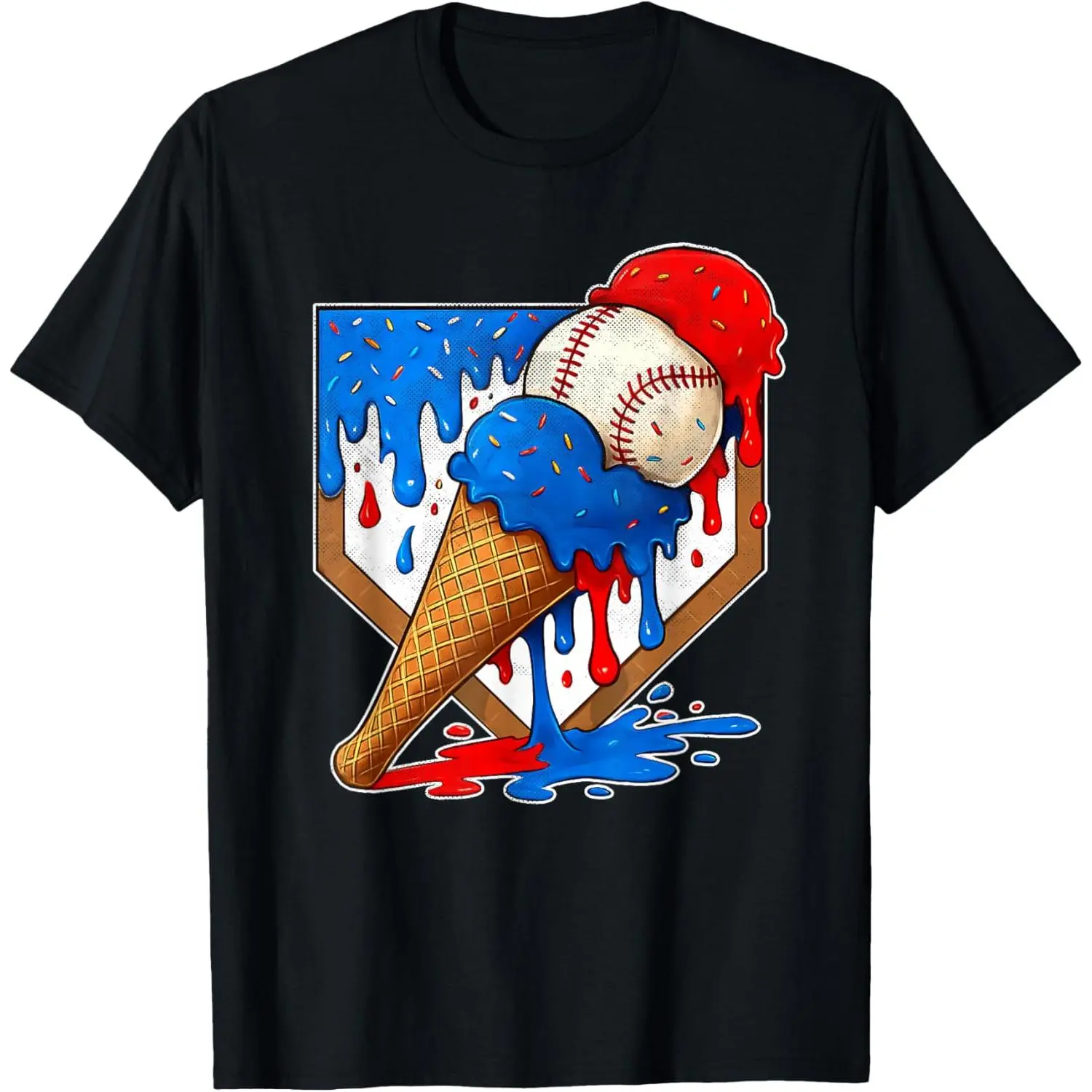 Boys' Graphic Printed Tee, Cotton Crew Neck with All-Over Baseball Drip Print for Game Day & Youth Sports, Fashion Printed Shirt