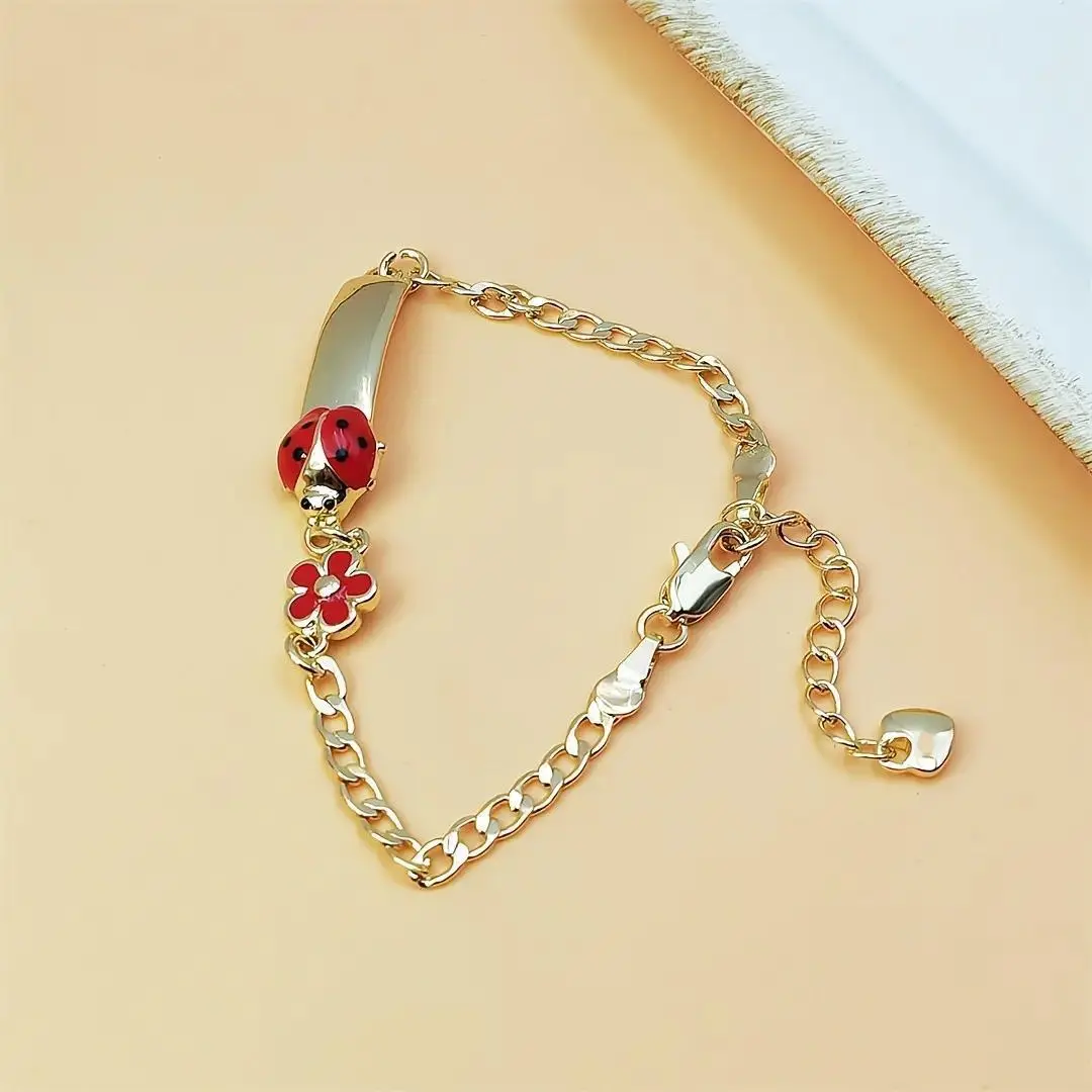 Women's Cute Charm Bracelet with Ladybug & Floral Enamel, Gold-Tone Animal-Insect Themed Jewelry for Daily Wear & Thanksgiving