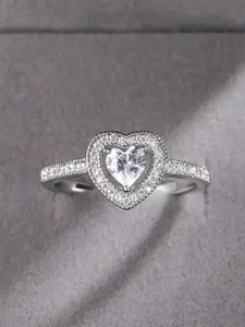 1 PC Romantic Cubic Zirconia Heart Ring For Women For Valentine's Day Gift Wedding Anniversary Party Jewelry Heart Shaped Ring Heart Shaped Engagement Ring