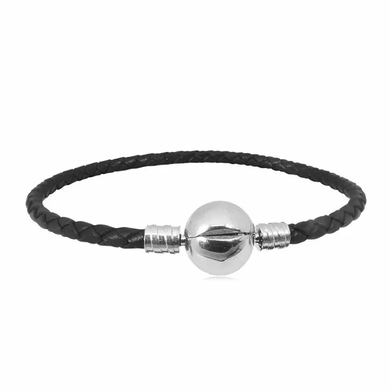 Genuine Leather Bracelet with Silver Plated Clasp | Classic Charm Bracelet