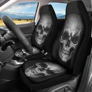 2-Piece Car Front Seat Covers, Skull Pattern Design, Soft & Comfortable Fit, Universal Fit for Cars, Essential Car Accessories, Automotive Seat Covers