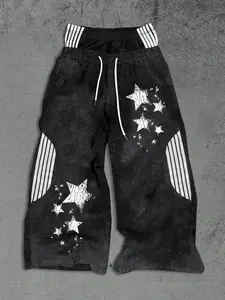 Men's Letter Star Print Sweatpants, Street Fashion Casual Regular Fit Graphic Pants, Comfortable All-Season Wear, Versatile Daily Clothing, Athleisure Style Bottoms