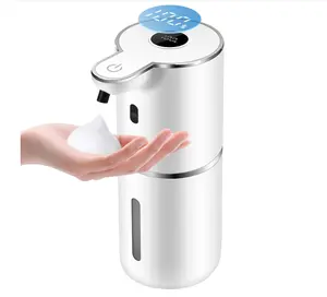 Automatic Foaming Soap Dispenser 12.8oz, Rechargeable & 6 Levels Foaming Adjustable with Digital Display, Wall Mount, Waterproof, Touchless Hand/Dish Soap Dispenser for Kitchen, Bathroom, Hotel