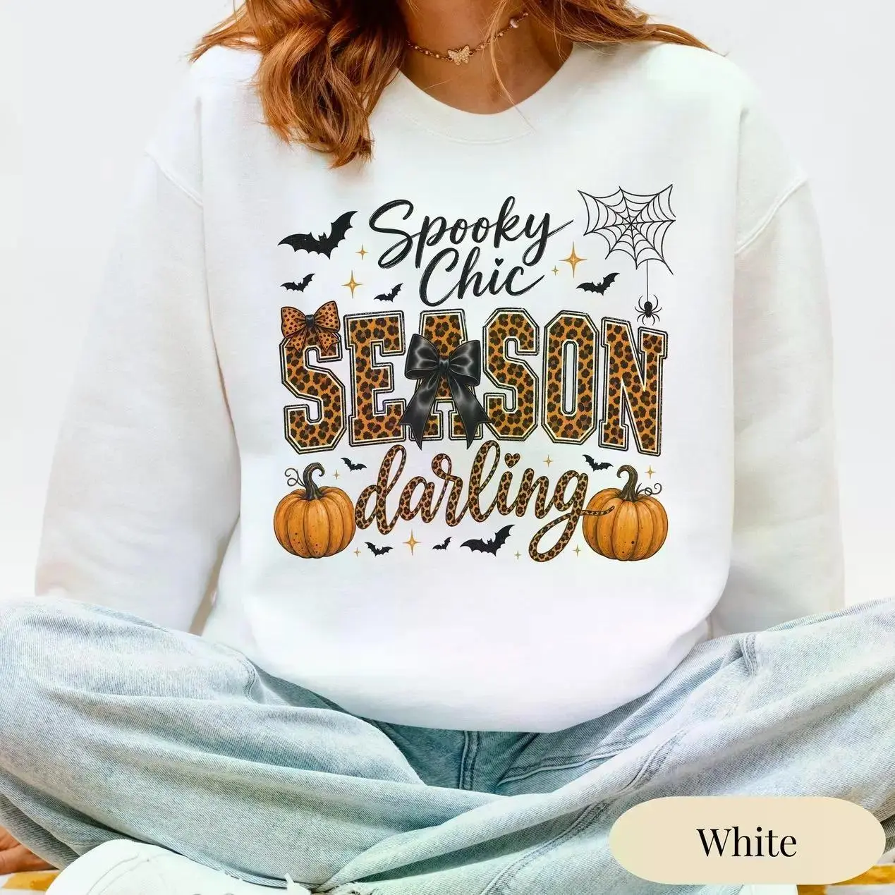 Spooky Chic Leopard Halloween Sweatshirt, Pumpkin Fall Graphic Crewneck, Cheetah Print Spooky Season Pullover, Witchy Autumn Unisex Top