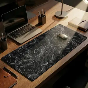 Mouse pad, extra-long large gaming mouse pad, with non-slip rubber base, featuring a topographic map outline and geographical background, suitable for gaming, office work, laptop use, unisex ( 29.5x16inch , black)