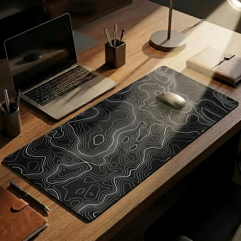 Mouse pad, extra-long large gaming mouse pad, with non-slip rubber base, featuring a topographic map outline and geographical background, suitable for gaming, office work, laptop use, unisex ( 29.5x16inch , black)