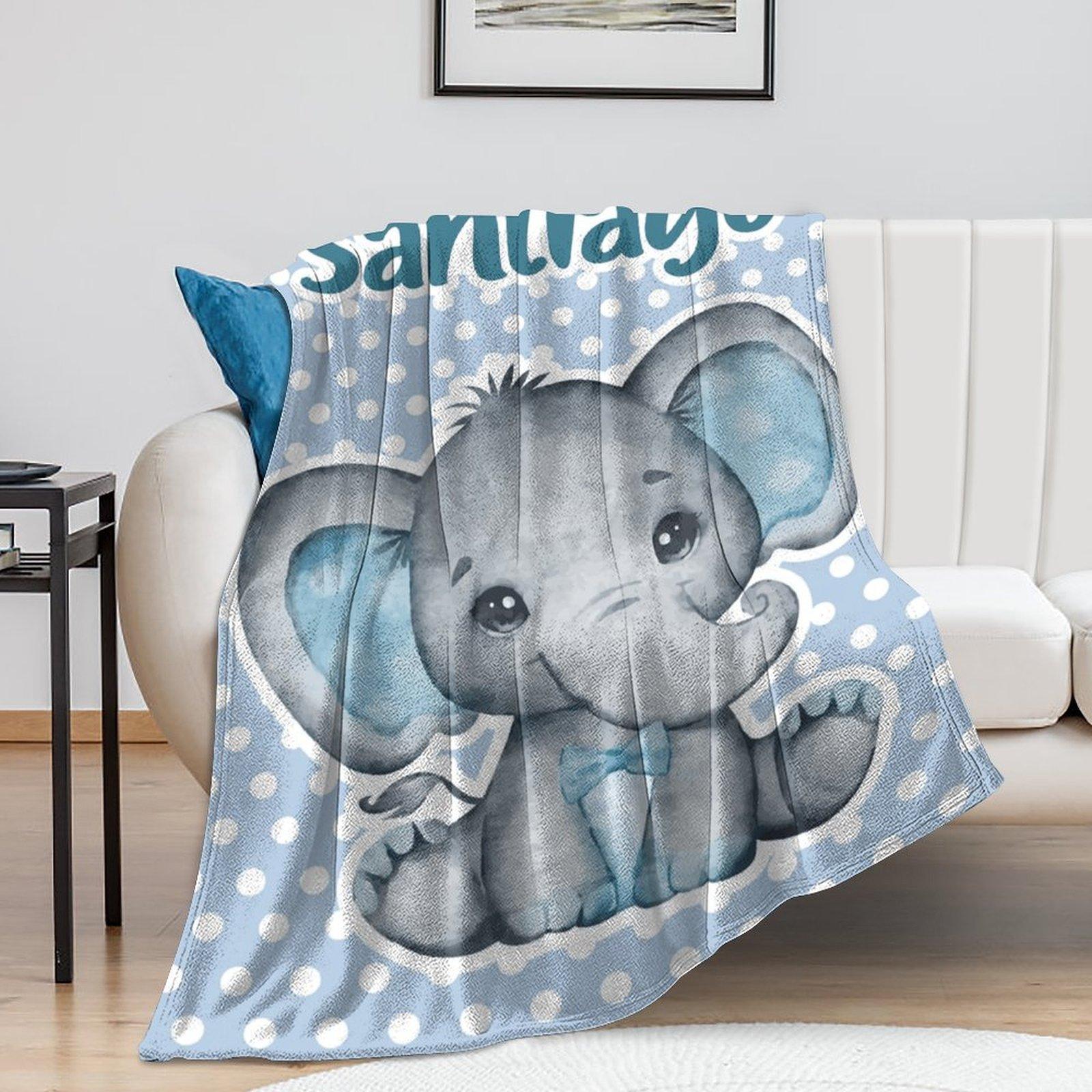 Custom Name Cute Elephant Element Blanket ,Personalized Name Gift ,Suit for The Sofa, Bed, Travel, Camping, Living Room, Office, Chair，Gifts for Family or Child  ,Friend , Send your custom text via shop chat to personalize