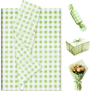 Green White Checkered Tissue Paper, 100 Sheets, 20x14 In Buffalo Plaid Wrapping Paper, Decorative Home & Festive Gift Supplies for Birthdays, DIY Crafts