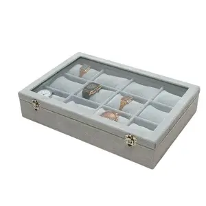 4-Position 12-Position Jewelry Display Box, Plush Velvet Watch Cushions, Glass Lid Organizer for Bracelets & Watches, Elegant Storage Solution