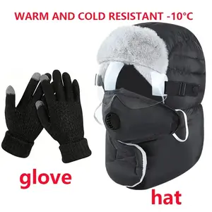 2pcs Set Winter Cycling Outdoor Hat with Ear Flaps, Mask, Scarf & Goggles – Thickened Windproof Warm Fleece-Lined Lei Feng Cap for Men and Women, New Skiing Style