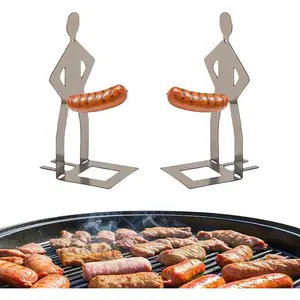 2PCS Funny BBQ Stand Man Hot Dog Holder-Reusable Stainless Steel Hotdog and Sausage Stand-Portable Hot Dog Roaster-Barbecue Grill Accessories-Ideal For Camping And Party Gifts Beach Utensils