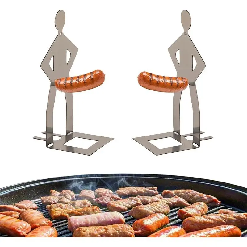 2PCS Funny BBQ Man Hot Dog Holder - Reusable Stainless Steel Hands-Free High Temp Sausage Stand - Portable Outdoor Cooking Roaster - Barbecue Tool Set for Camping, Party Gifts, Funny Gifts for Dad, Durable