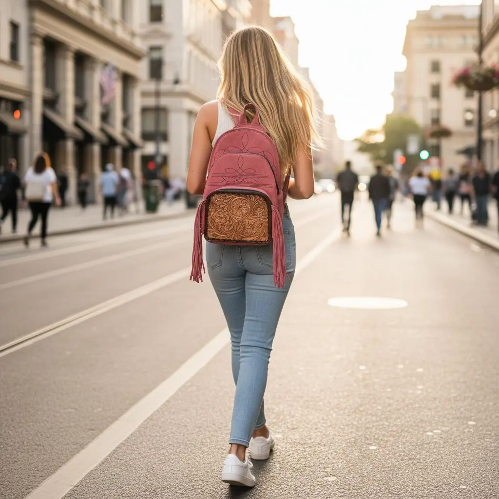The Rio | Pink Western Convertible Backpack Fringe Bag