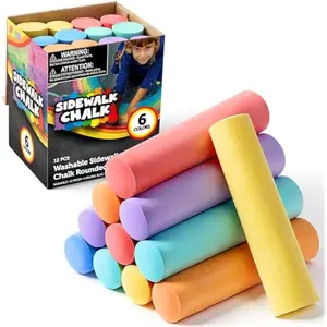 12 PCS Washable Sidewalk Chalks Set Non-Toxic Jumbo Chalk for Schools, Outdoor Art Play, Paint on Chalkboard, Blackboard and Playground (6 Colors)