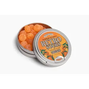 Retro Sours Hard Candy – Intense Tangerine Flavor, Extra Tangy Sour Treats in Collectible Tin, by Iconic Candy, 1 Pack Sweet Snack Bonbon Bite