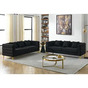 3-seater + 3-seater Combination sofa.BLACK teddy