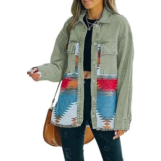 Women's denim jacket, worn-out denim jacket, button style oversized with pocket detachable button, 2025RAIMENTRY Women's denim jacket, worn-out denim jacket, button style oversized with pocket detachable button, 2025RAIMENTRY