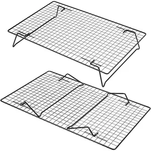 Cooling Rack with Folding Legs 2 Pack for Baking, Roasting, Grilling and Drying – Nonstick Metal Wire Rack Set for Oven and Countertop Use, 16.9 x 10.9 x 2-3/4 Inches, Black