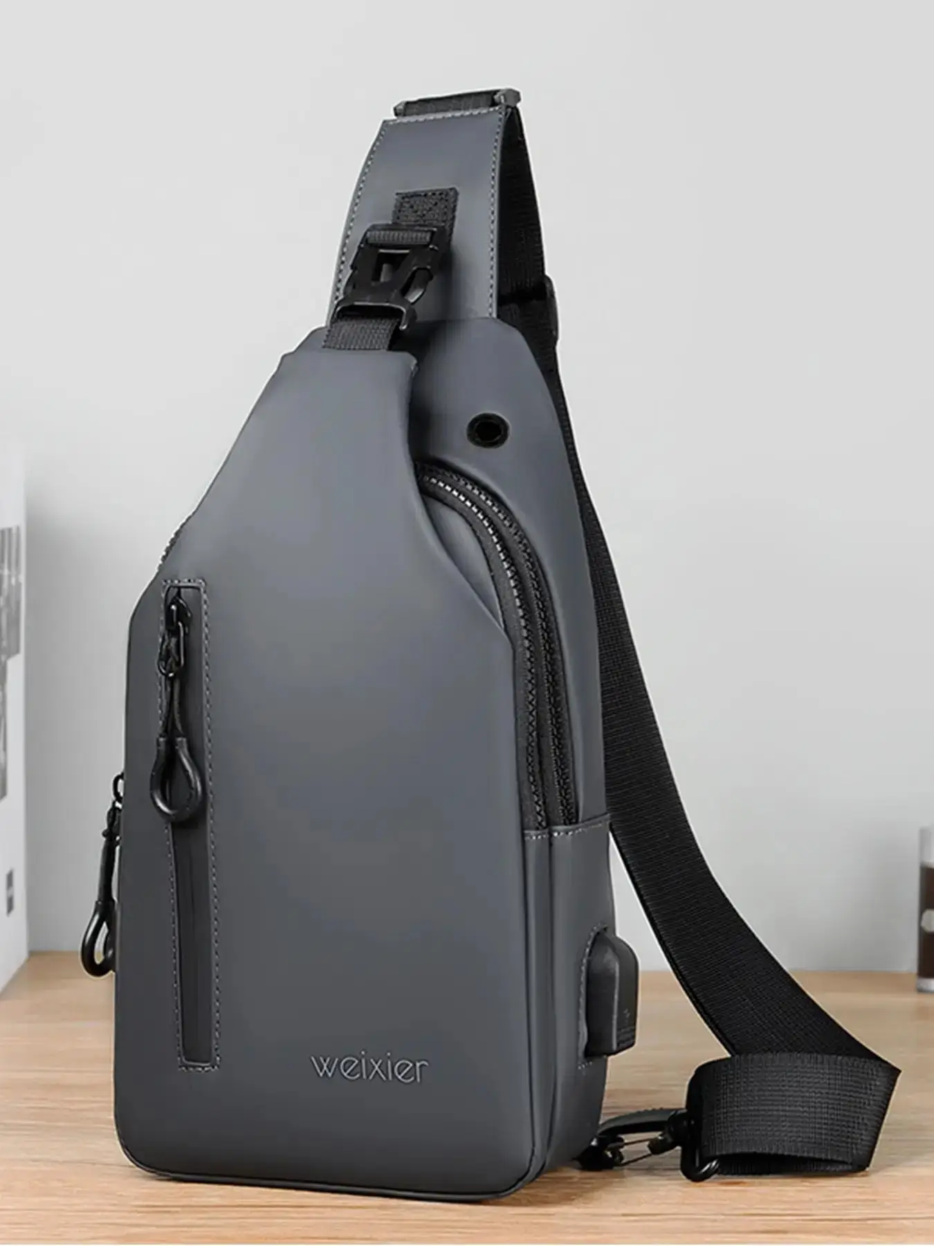 Men's Letter Printing Multifunction Fanny Pack As Gift, Zipper Buckle Shoulder Bag, with USB Port, Matching Oxford Sports Sling Belt Bag for School