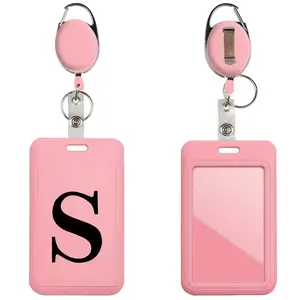 Letter Pattern ID Badge Holder, 1 Count Vertical ID Badge Holder with Clip & Key Ring, Sliding Card Sleeve with Retractable Reels for IDs, Credit Cards, Nurse Badge Reel