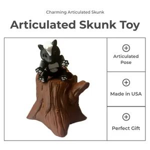 Articulated Skunk with Tree Stump Home Unique Desk Toy & Gift Precision Crafted in USA for Playful Posing and Movement Decor