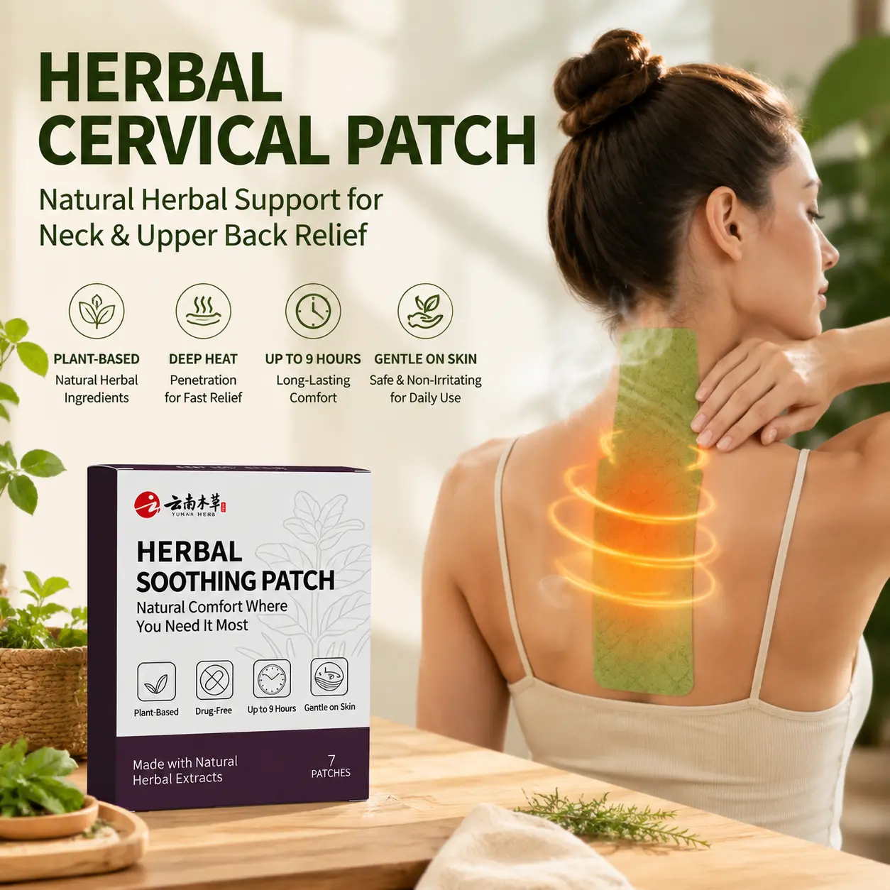 Easy to use herbal vertebra support backrest, 7 pieces per box, natural herbal relax back and spine, comfortable warm support, daily heat therapy, suitable for busy lifestyles, home or outdoor use comfort for Relaxation body