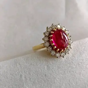 Cabochon ruby Grade AA with cubic zirconia gold plated ring