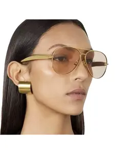 Ladies' Oversized Circular Pilot Fashion Glasses Large Square Gold Metal Retro Pilot Glasses