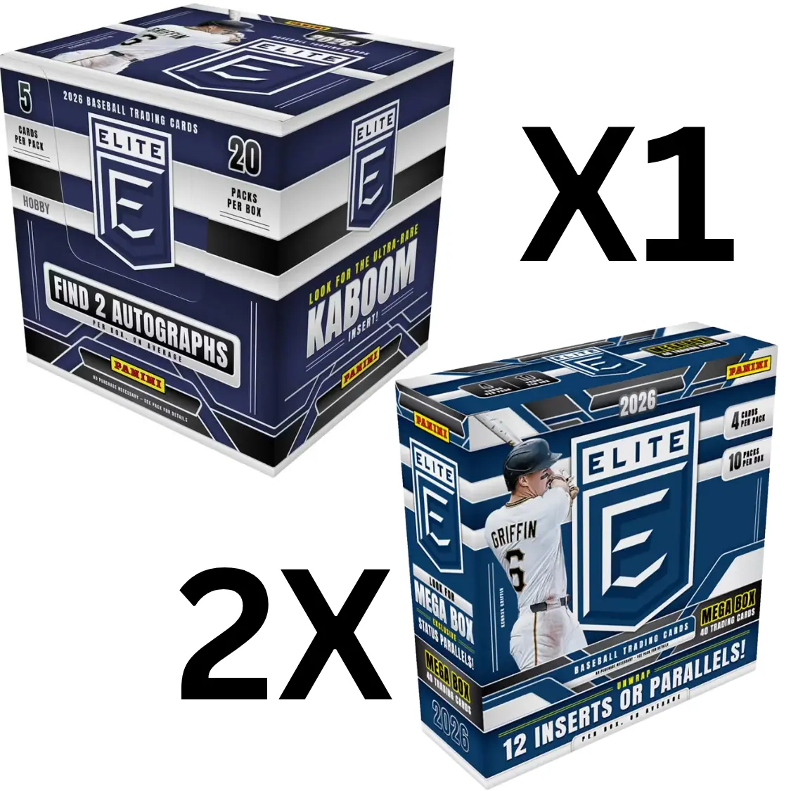 1370 2026 ELITE BASEBALL HOBBY X1 + 2026 ELITE BASEBALL MEGA X2 - NEW RELEASE! 2 AUTOGRAPHS. CHASE KABOOMS,  AUTOS AND NUMBERS!!