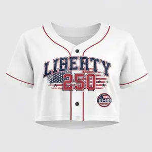 Liberty 250 Custom Print Crop Top Baseball Jersey – Patriotic USA Flag Baseball Shirt Personalized Name & Number America 250