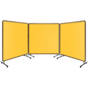 GARVEE 3 Panel 6x6 FT Vinyl Welding Screen with Frame, Flame-Resistant PVC Welding Curtain with Lockable Swivel Wheels, Transparent Welding Screen Panel for Welding Safety, Yellow