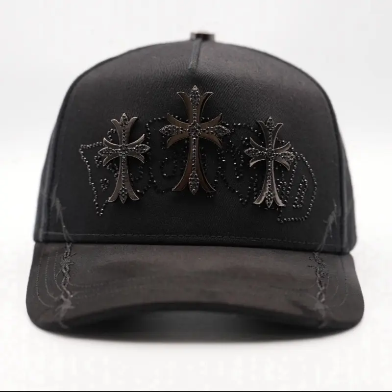 Hat All Black Blessed Crosses crystals