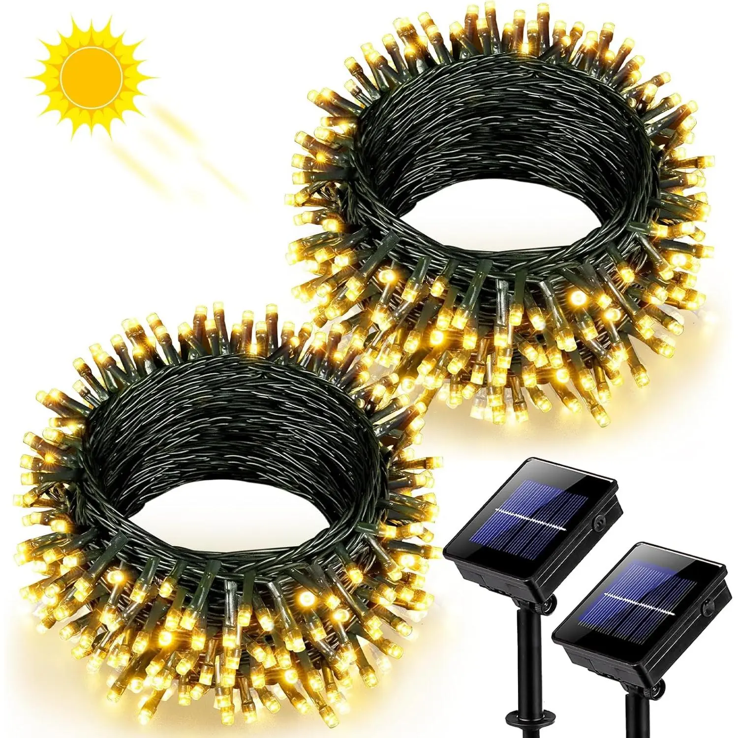 2 Pack Solar String Lights for Outside, Each 79Ft 240 LED Solar Lights Outdoor, 8 Modes  Solar  Fairy Twinkle Light for Backyard Patio Tree Party Garden Decoration, Warm White