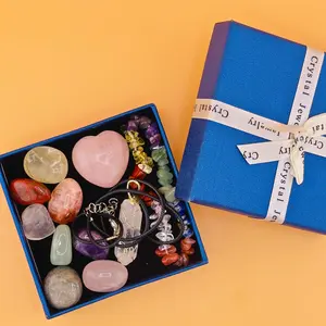 [Magic Crystal] Chakra Crystal Stone and Crystal Jewelry Set with Storage Box, Bracelet, Necklace, Heart Shaped Crystal Stone, Beginners Crystal Kit, Deals for You Days, Gift, Yoga, Energy, Decorative Article, Crystal Collection