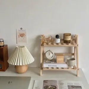 Wooden Two-Tier Desktop Organizer Rack, Dorm Room Bedroom Desk Storage Shelf, No Installation Required, Pine Material, Office Desk Accessories, Desk Tidy