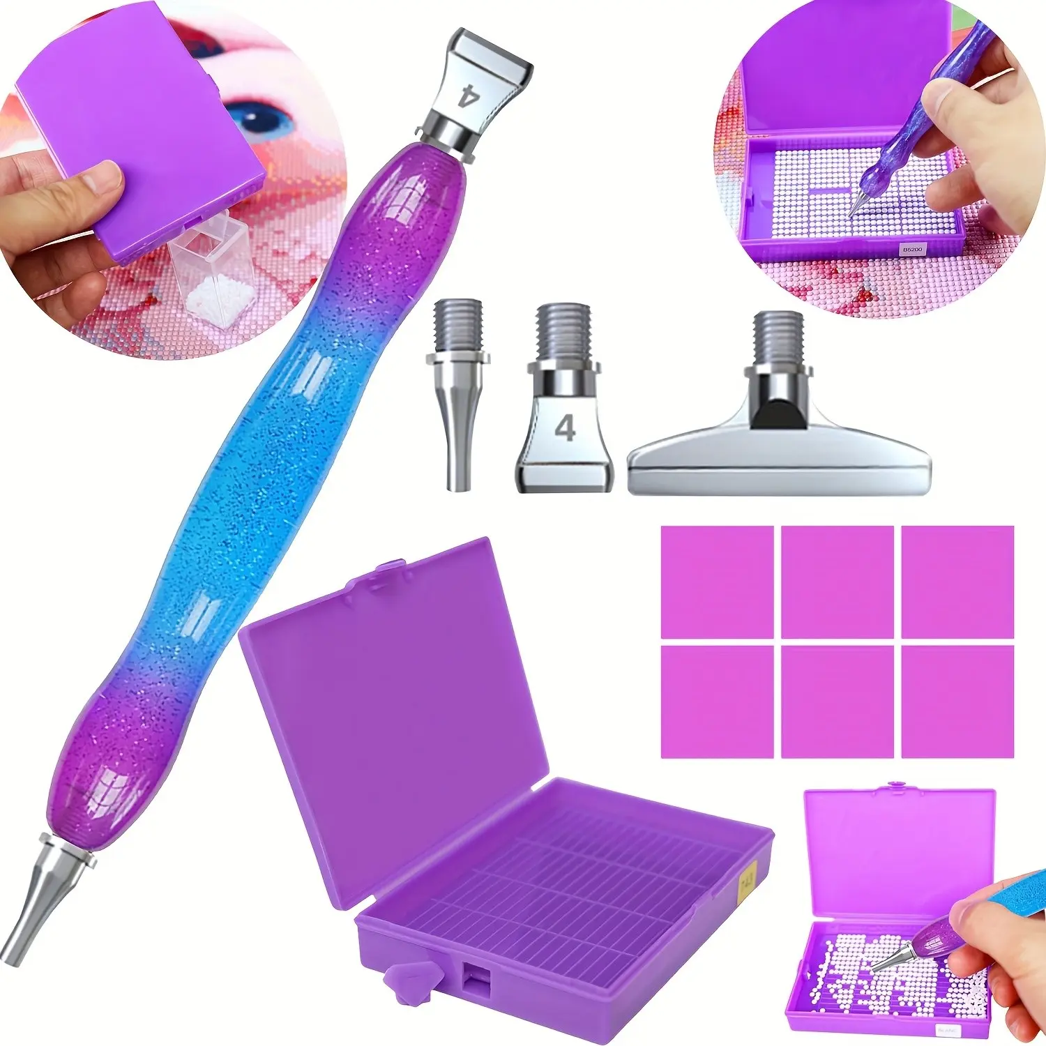 DIY Starry Diamond Painting Tool Set, Diamond Painting Kits, Stainless Steel Threaded Drill Bit Holder, Storage Tray for Rhinestone Art Supplies, Diamond Art Tools